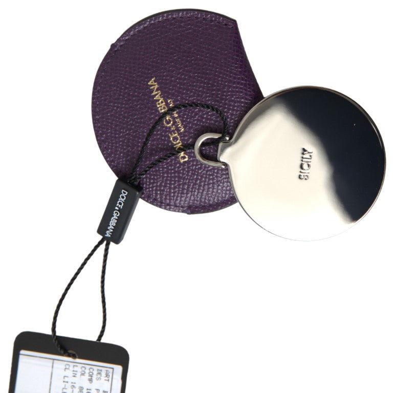 Dolce & Gabbana Purple Calfskin Leather Round Hand Mirror Holder Dolce & Gabbana