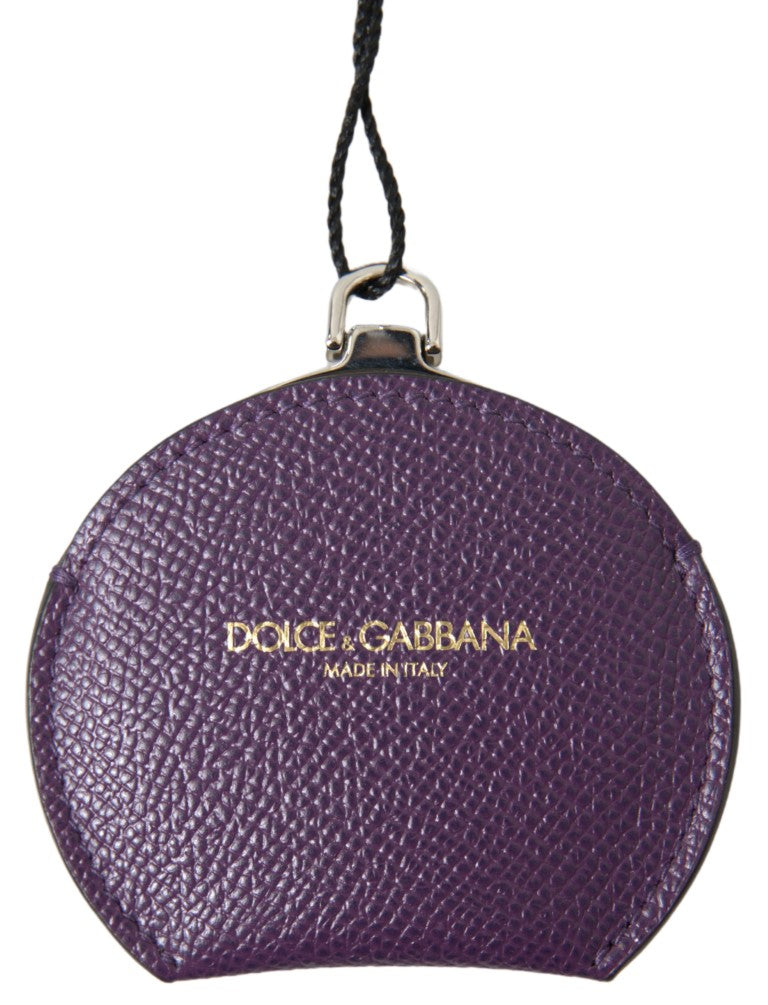 Dolce & Gabbana Purple Calfskin Leather Round Hand Mirror Holder Dolce & Gabbana