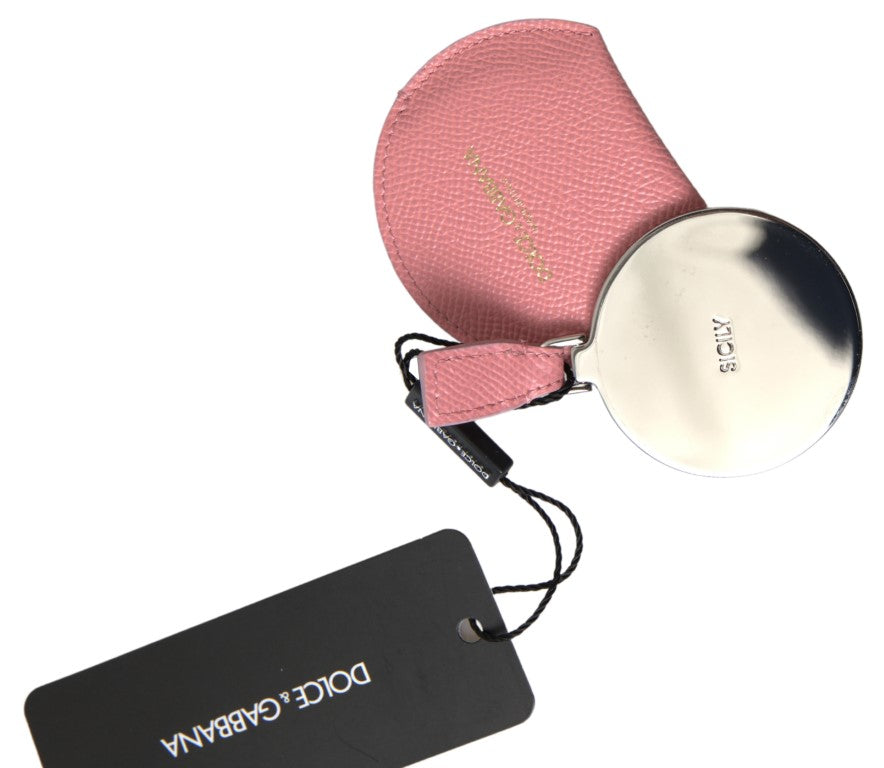 Dolce & Gabbana Pink Calfskin Leather Round Mirror Holder Dolce & Gabbana