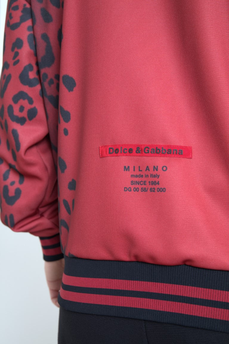 Dolce & Gabbana Red Leopard Polyester Bomber Full Zip  Jacket Dolce & Gabbana