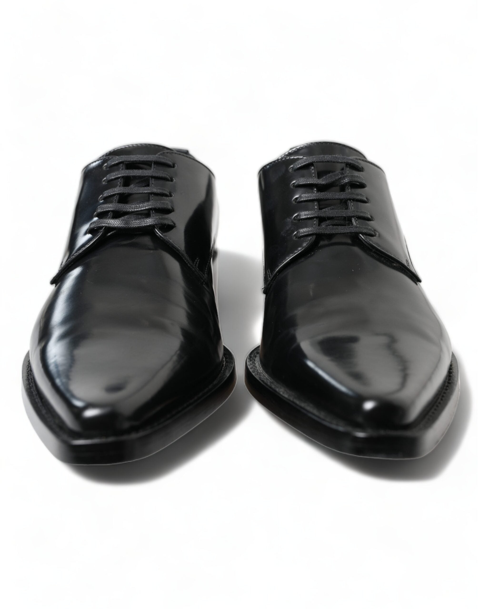 Dolce & Gabbana Black Leather Lace Up Formal Flats Shoes Dolce & Gabbana