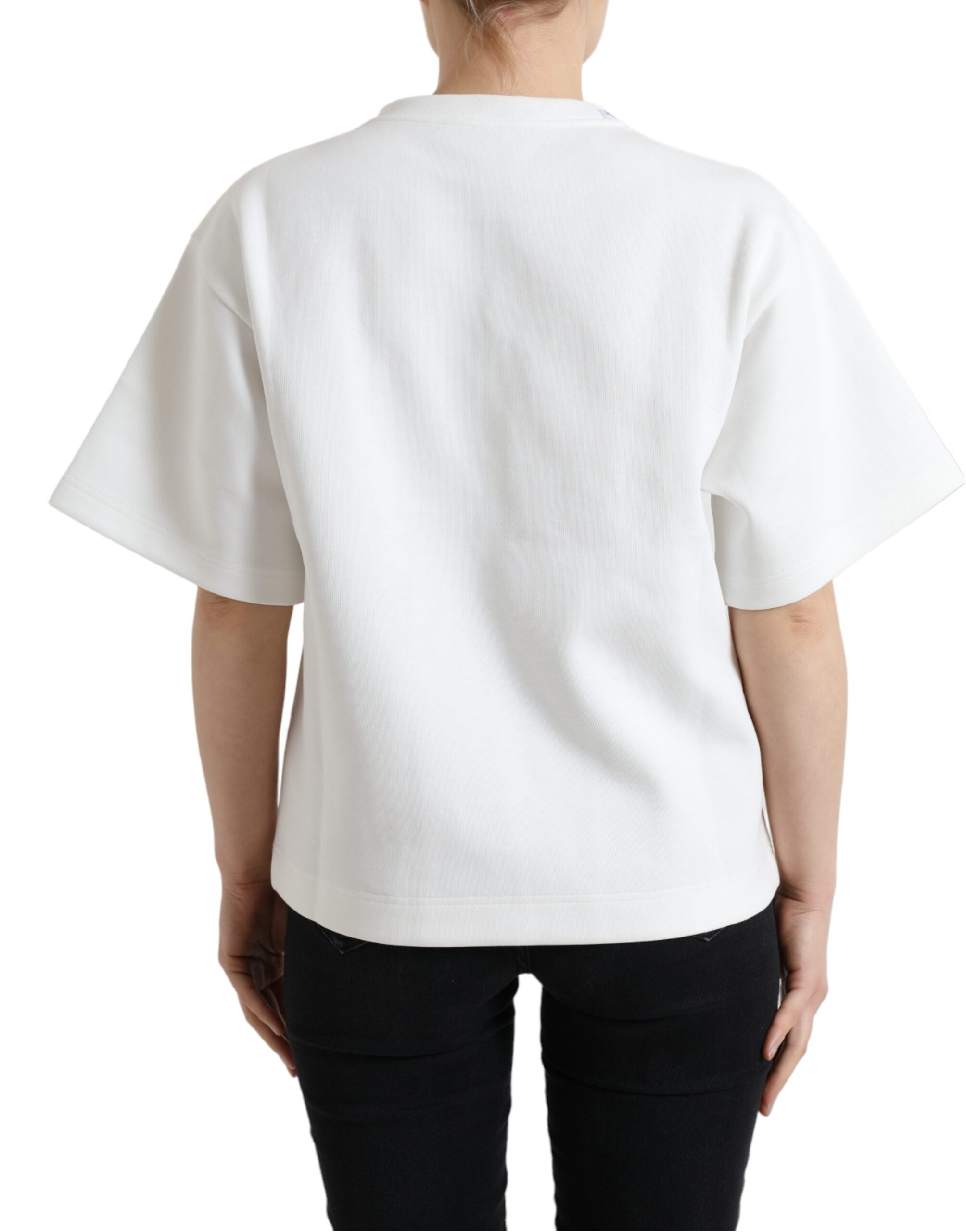 Dolce & Gabbana T-shirt White Cotton Stretch Black HOT Crystal Dolce & Gabbana