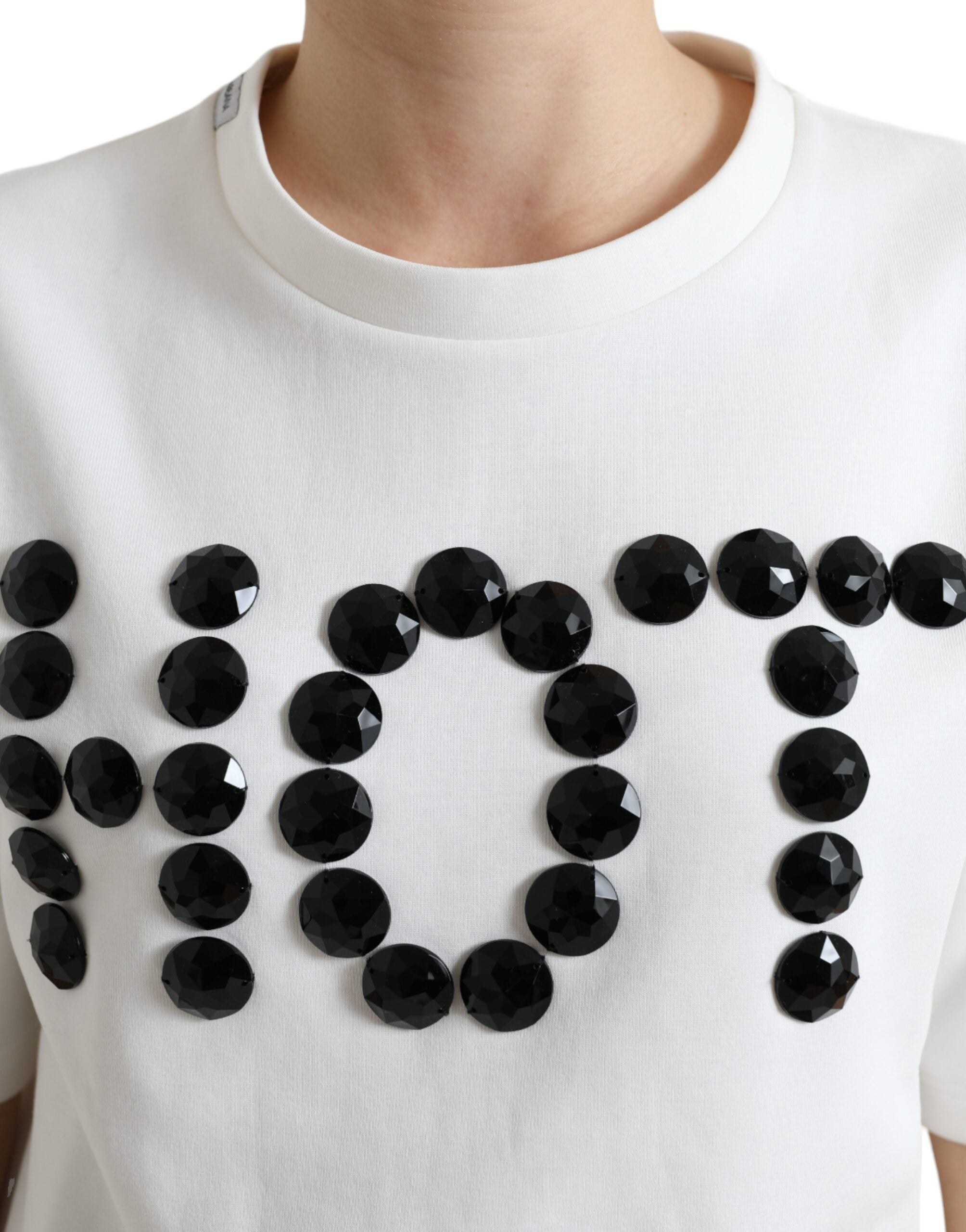 Dolce & Gabbana T-shirt White Cotton Stretch Black HOT Crystal Dolce & Gabbana
