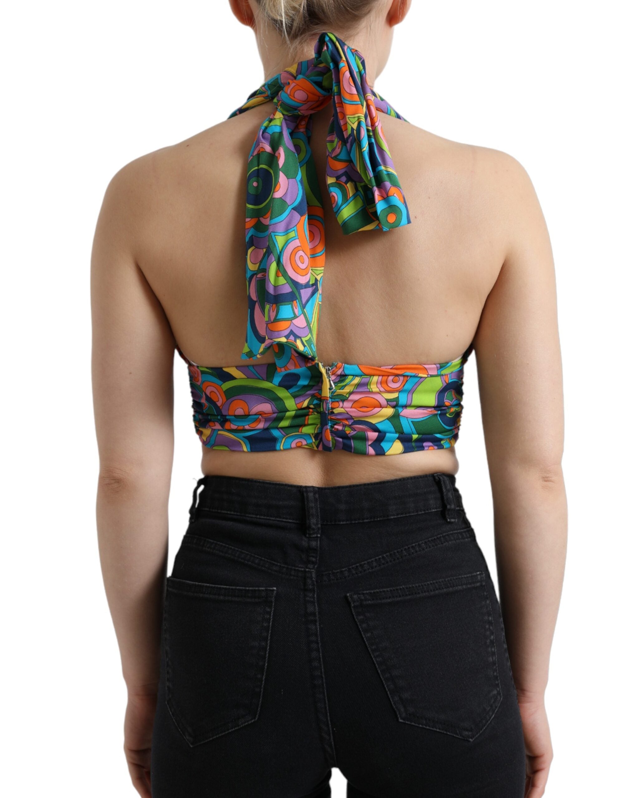 Dolce & Gabbana Multicolor Halter Sleeveless Cropped Tank Top Dolce & Gabbana