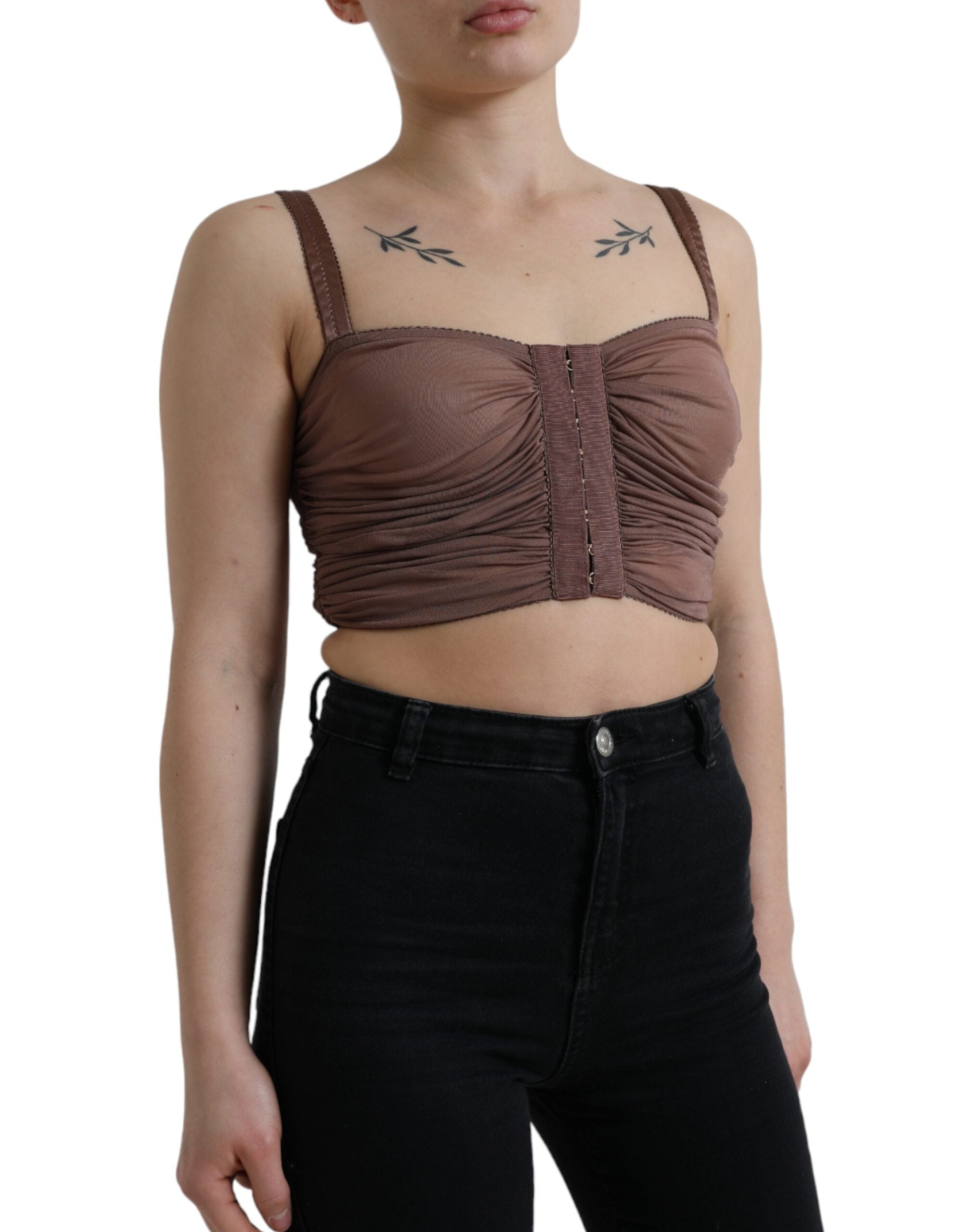 Dolce & Gabbana Brown Viscose Bustier Sleeveless Cropped Top Dolce & Gabbana