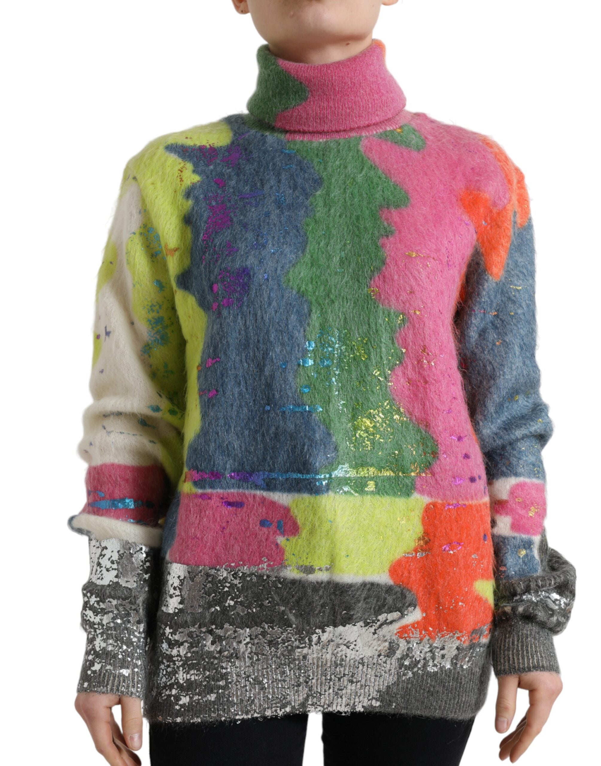 Dolce & Gabbana Multicolor Mohair Turtleneck Pullover Sweater Dolce & Gabbana