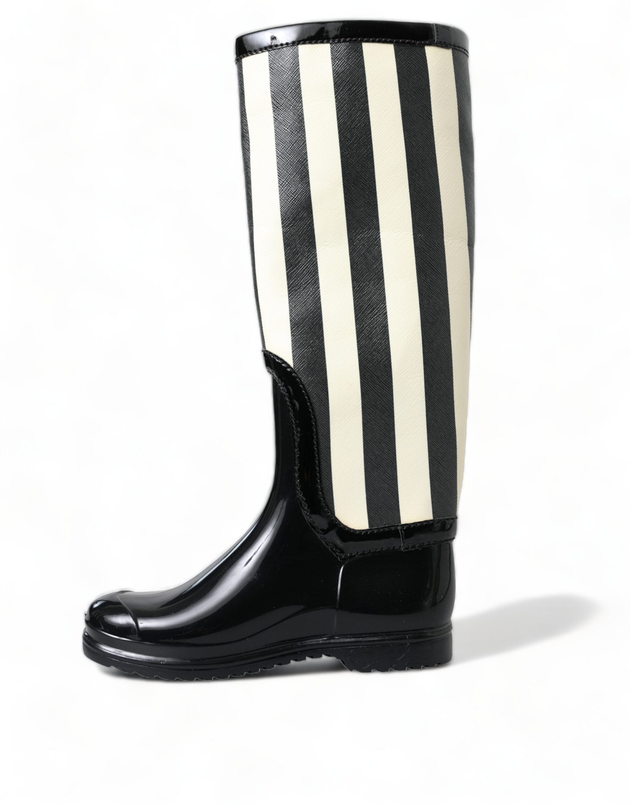 Dolce & Gabbana Black Rubber Knee High Flat Boots Shoes Dolce & Gabbana