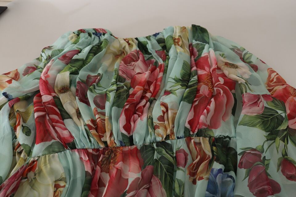 Dolce & Gabbana Multicolor Green Floral Silk Wrap Midi Dress Dolce & Gabbana