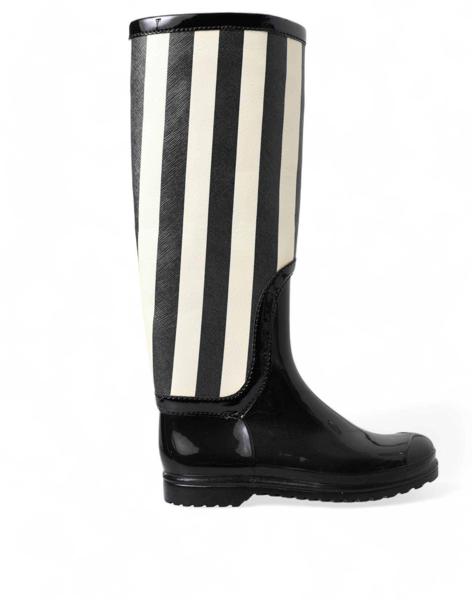 Dolce & Gabbana Black Rubber Knee High Flat Boots Shoes Dolce & Gabbana