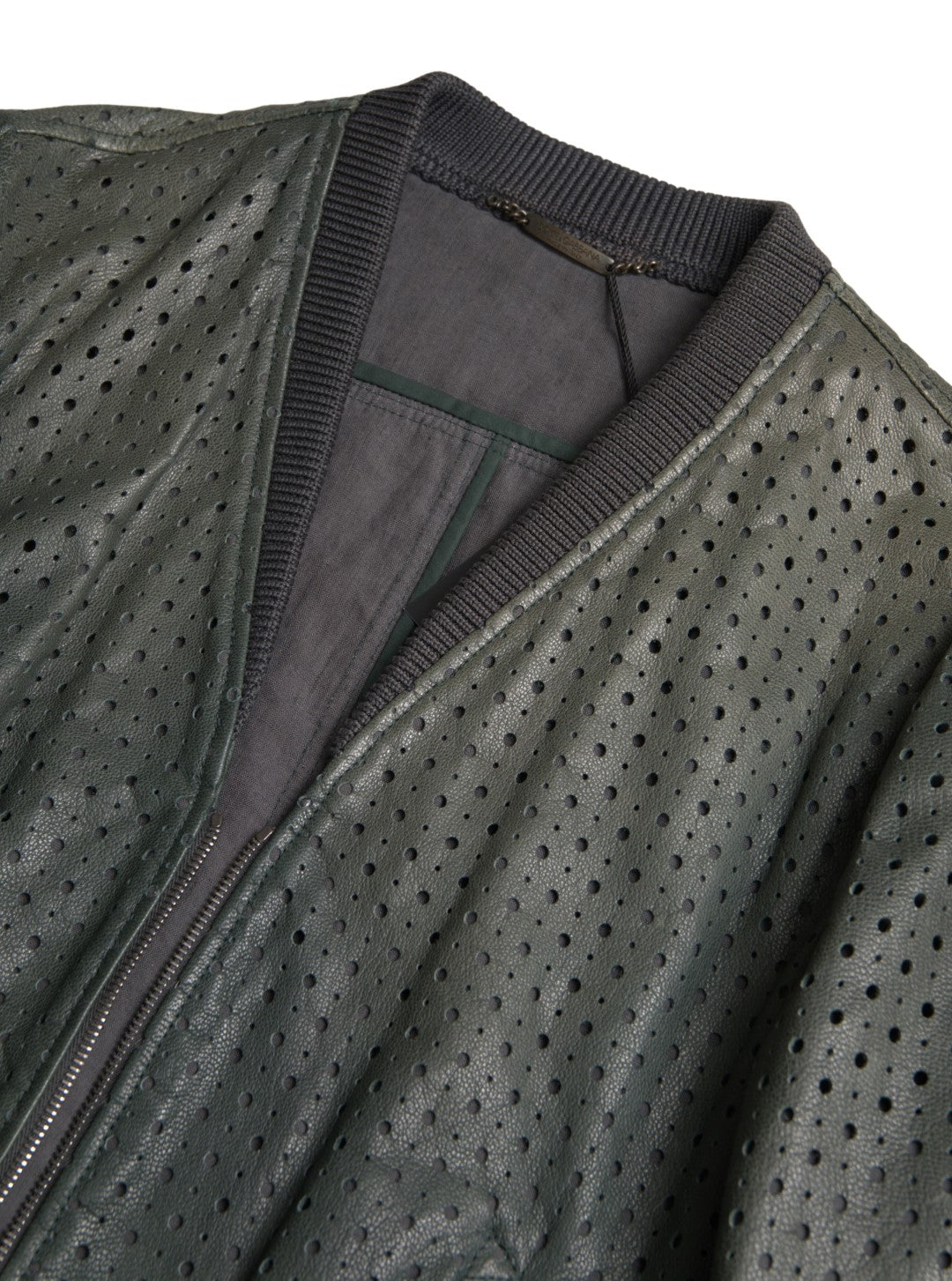 Dolce & Gabbana Green Perforated Leather Bomber Jacket Dolce & Gabbana