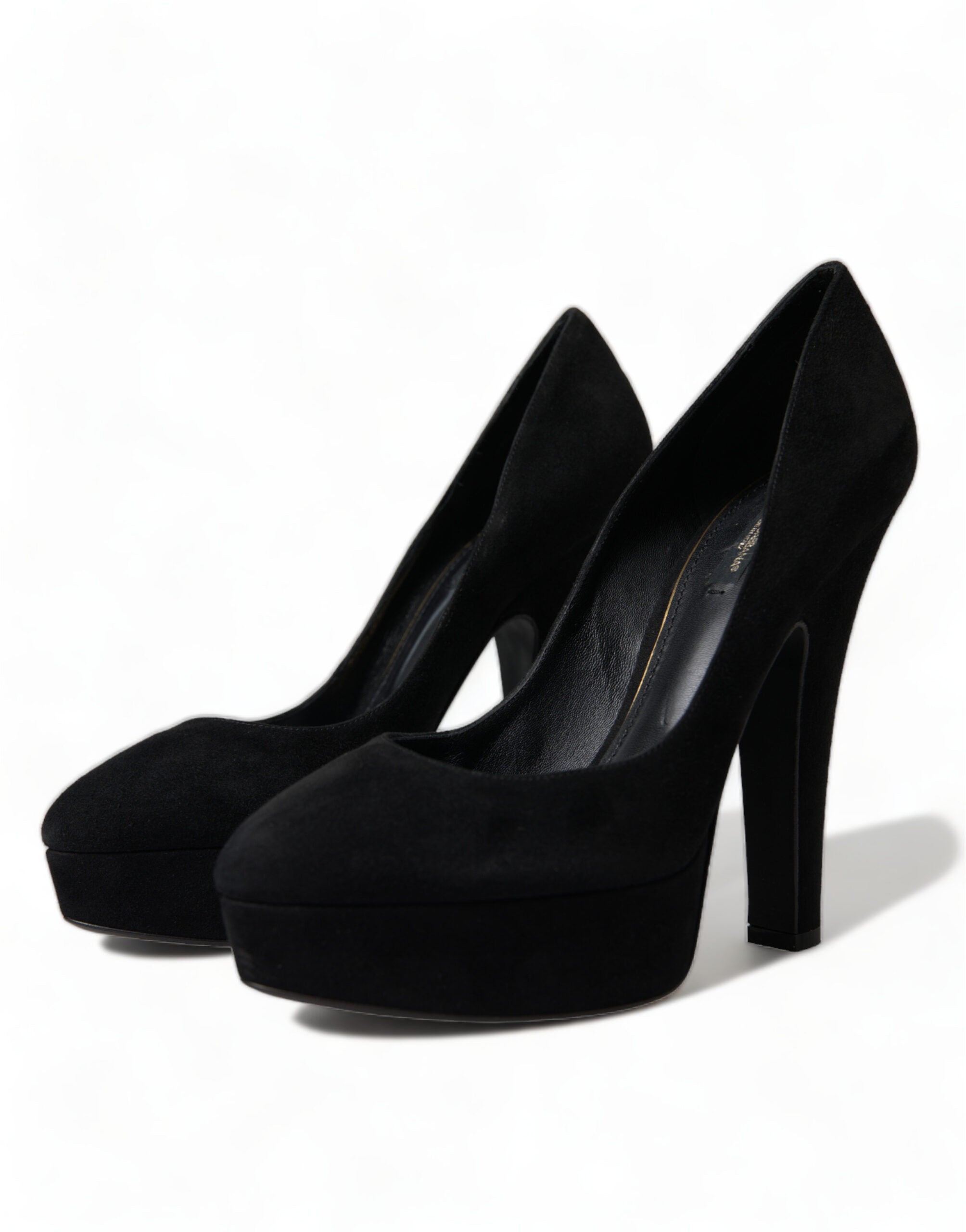 Dolce & Gabbana Black Suede Leather Platform Heel Pumps Shoes Dolce & Gabbana