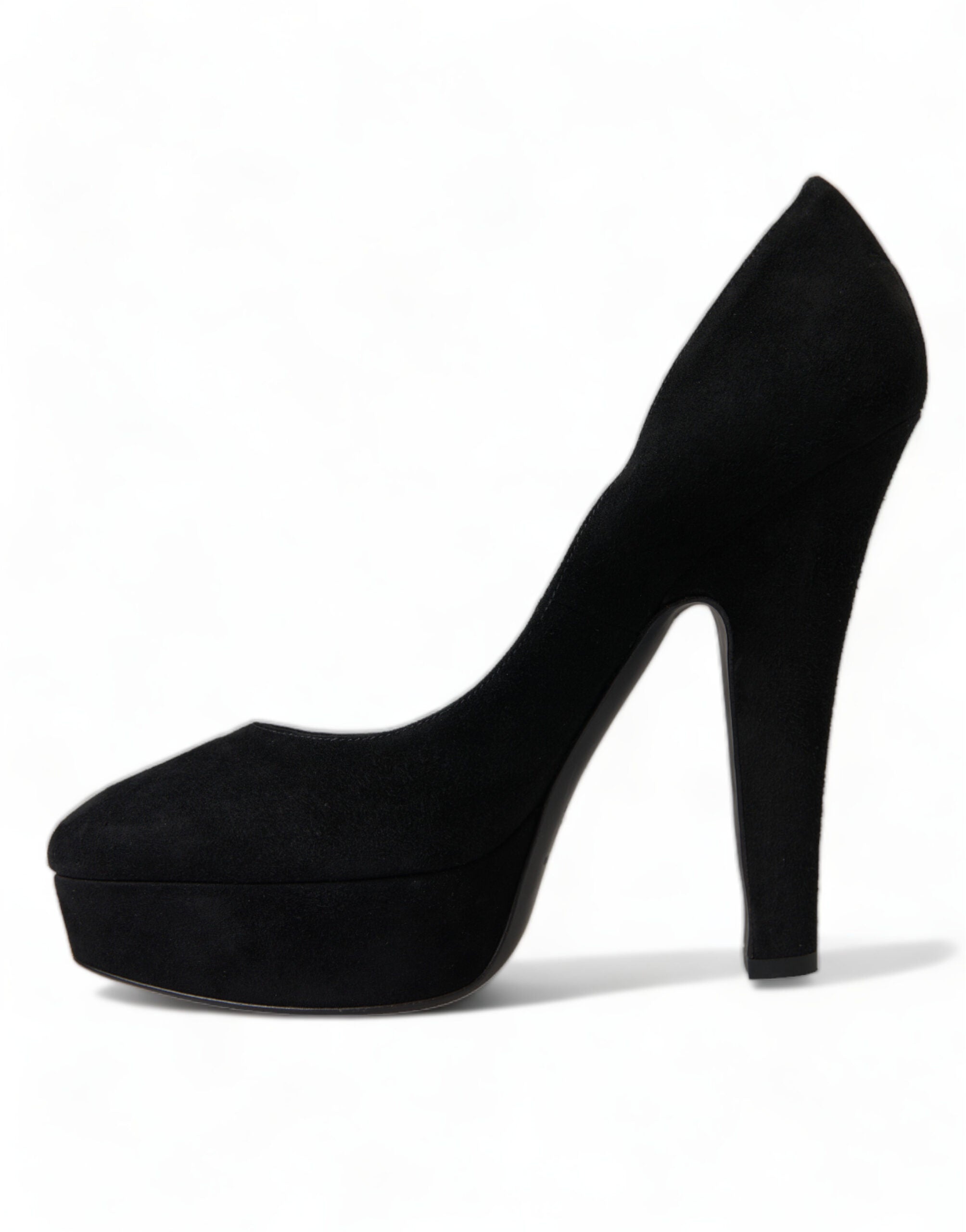 Dolce & Gabbana Black Suede Leather Platform Heel Pumps Shoes Dolce & Gabbana