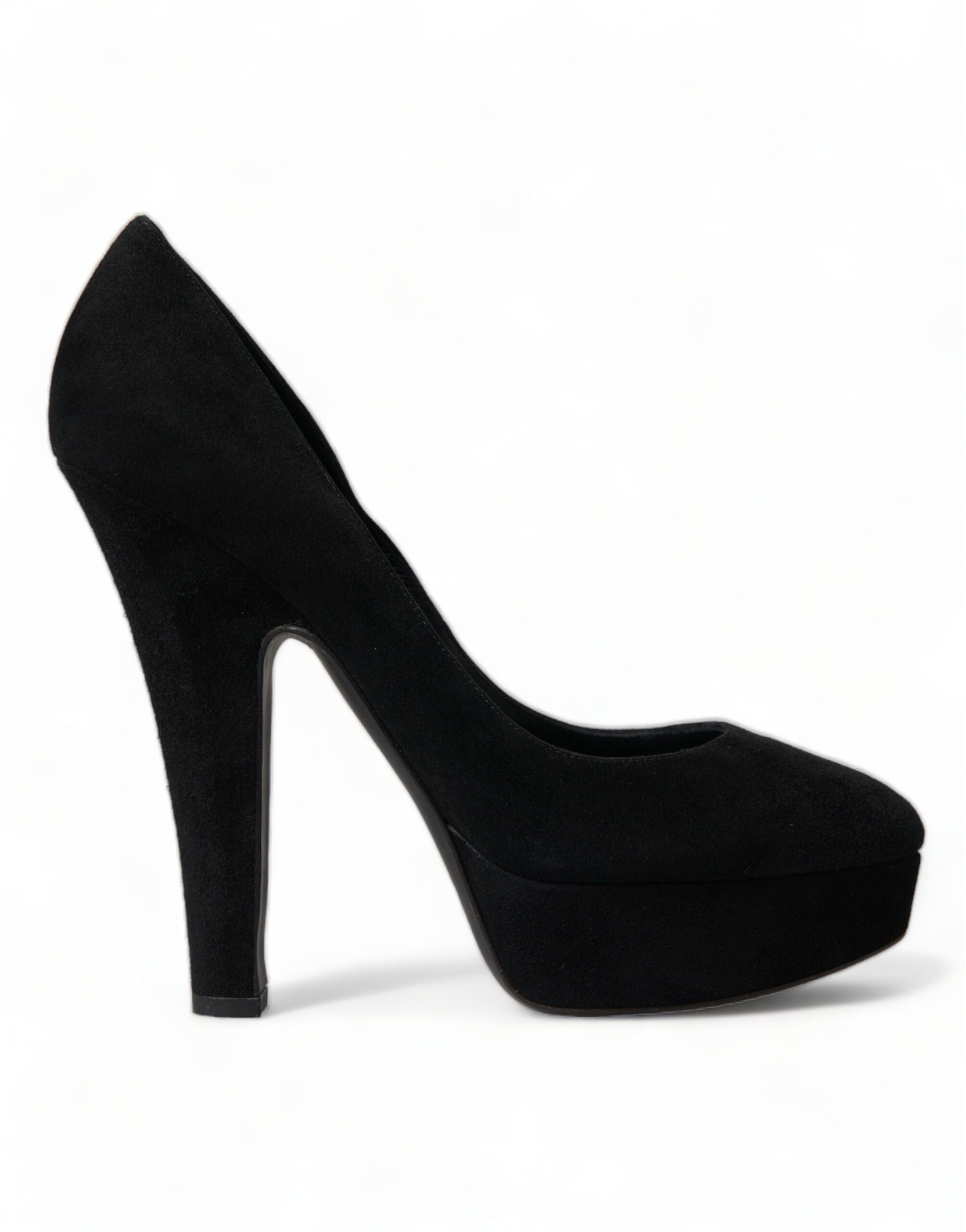 Dolce & Gabbana Black Suede Leather Platform Heel Pumps Shoes Dolce & Gabbana