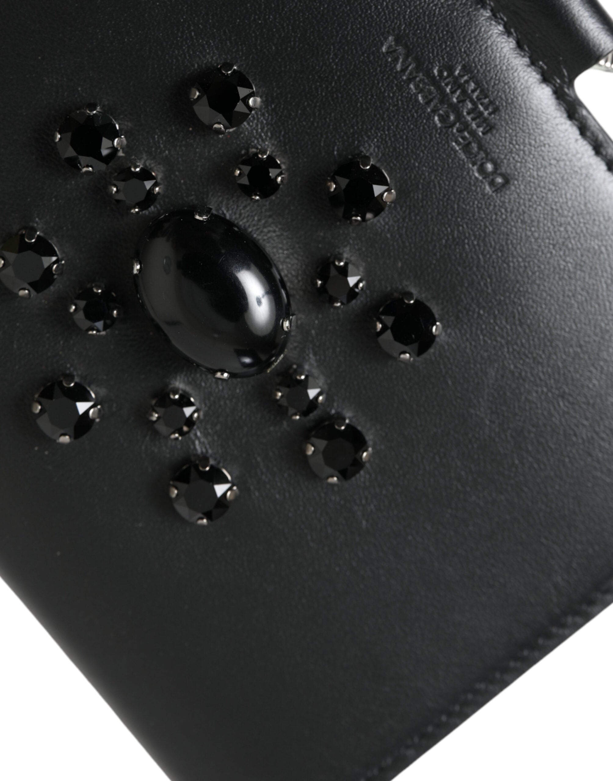Dolce & Gabbana Black Leather Crystal Embellished Card Holder Wallet Dolce & Gabbana