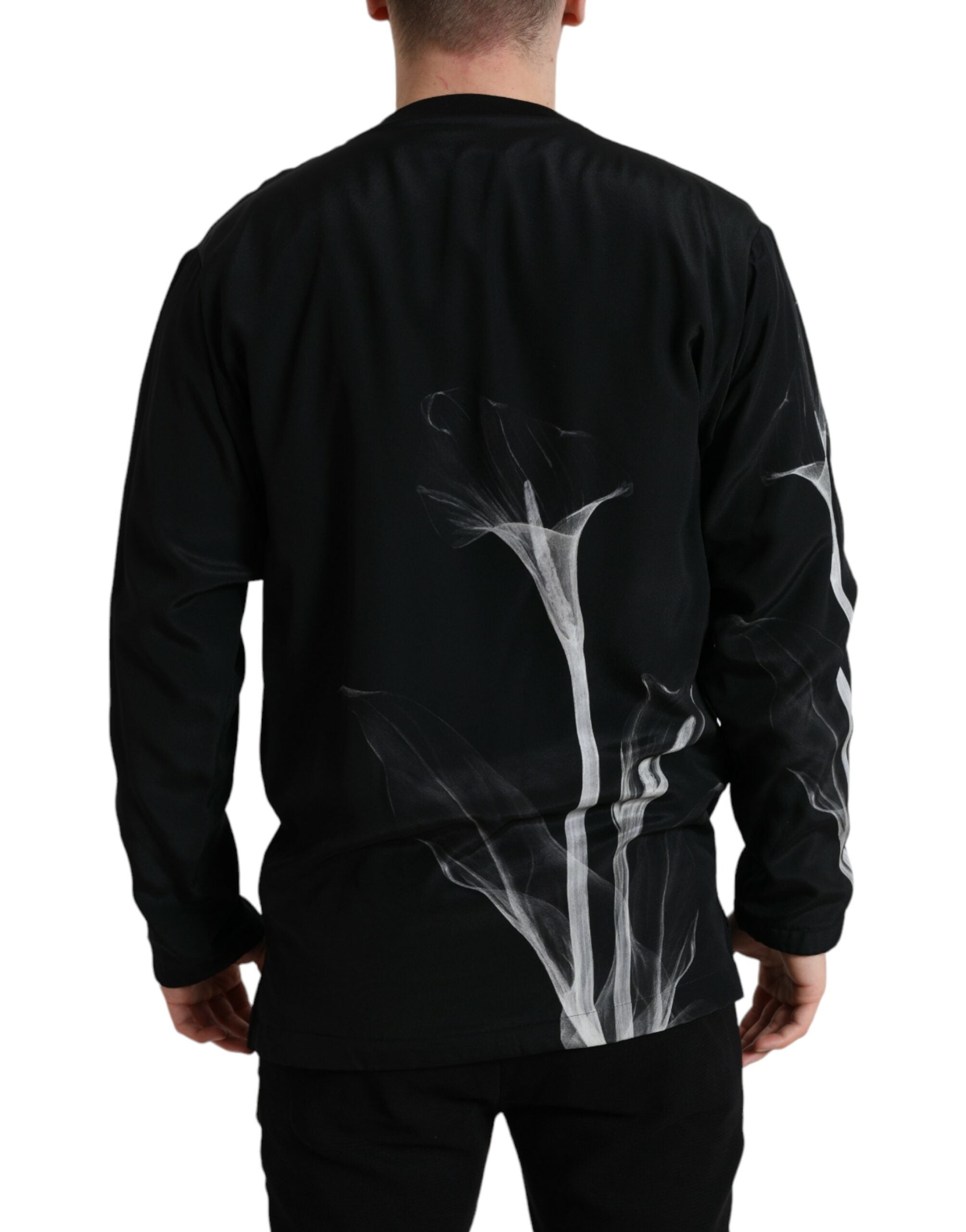 Dolce & Gabbana Black Floral Print Crewneck Pullover Sweater Dolce & Gabbana