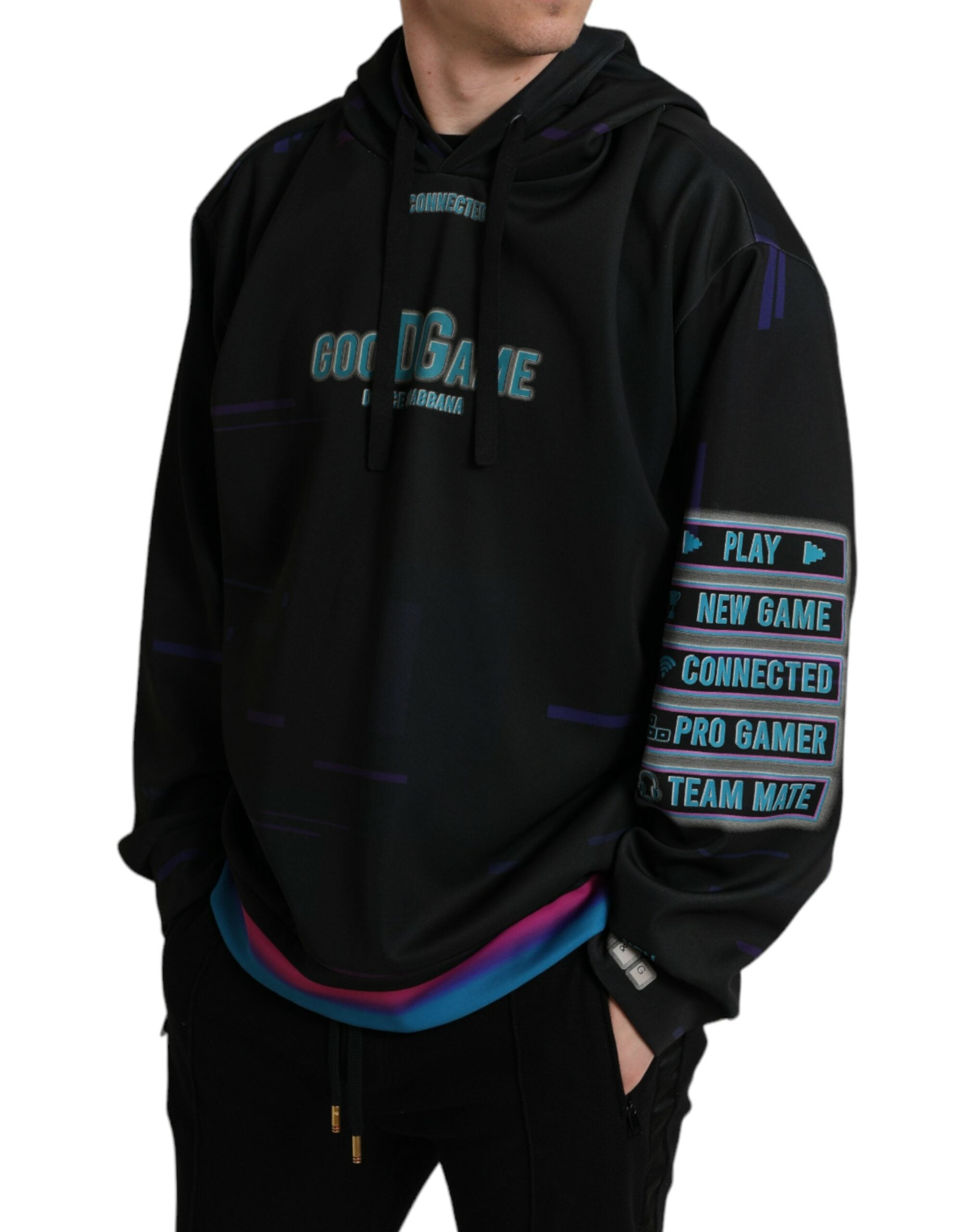 Dolce & Gabbana Black Logo Print Hooded Sweatshirt Sweater Dolce & Gabbana