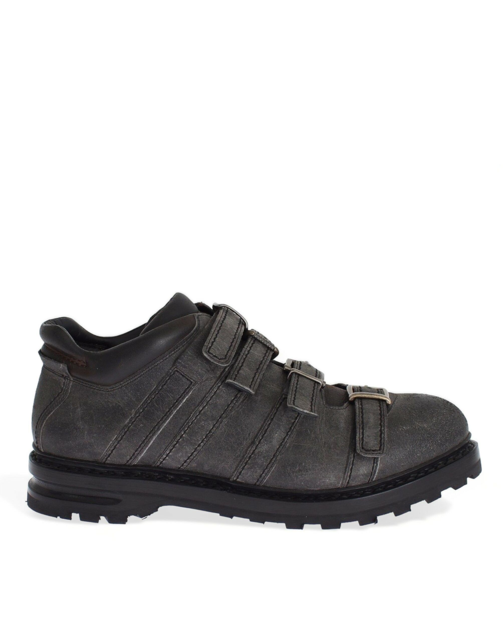 Dolce & Gabbana Gray Leather Ankle Strap Shoes Boots Dolce & Gabbana