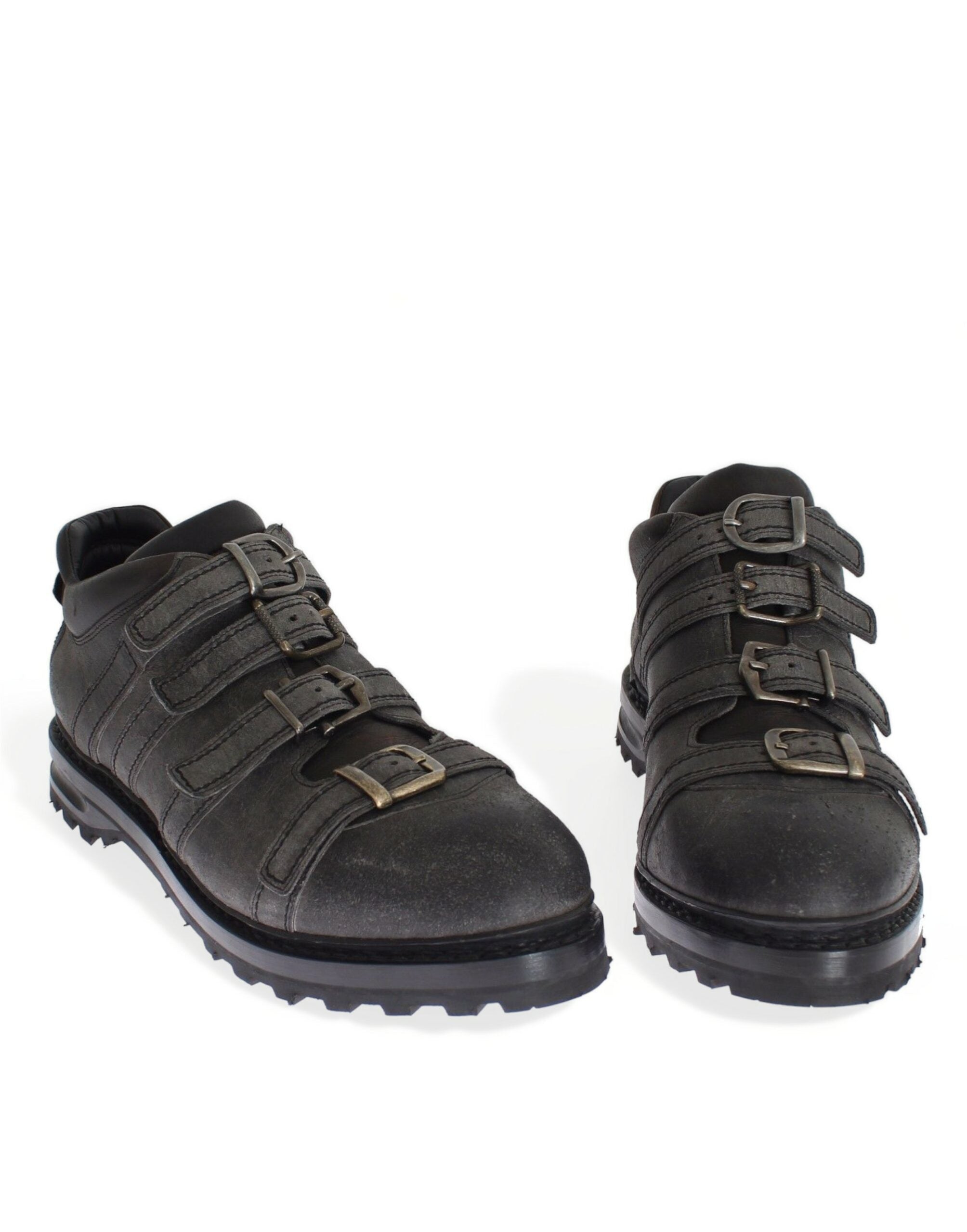 Dolce & Gabbana Gray Leather Ankle Strap Shoes Boots Dolce & Gabbana