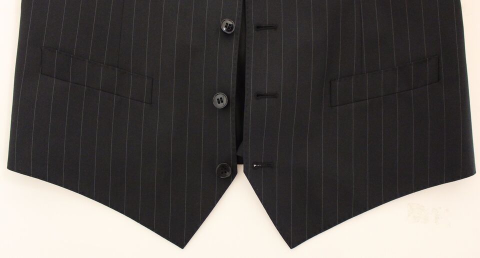 Dolce & Gabbana Black Striped Wool Silk Dress Vest Gilet Dolce & Gabbana