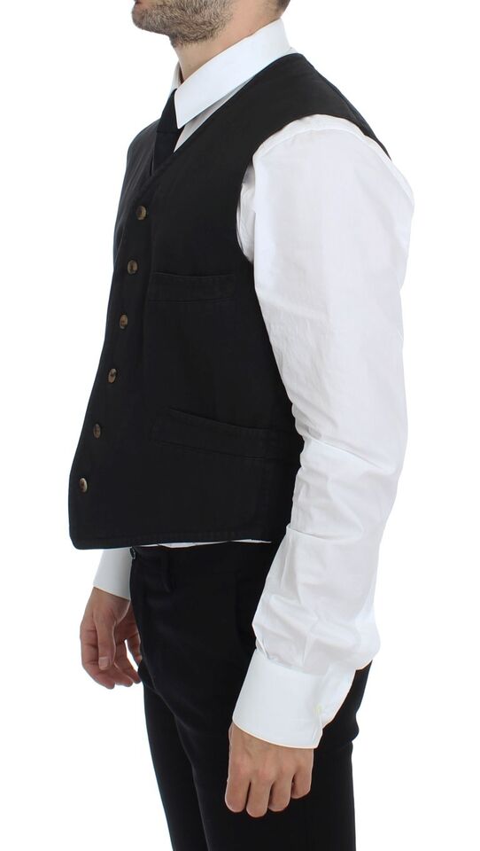 Dolce & Gabbana Black Cotton Blend Dress Vest Gilet Dolce & Gabbana
