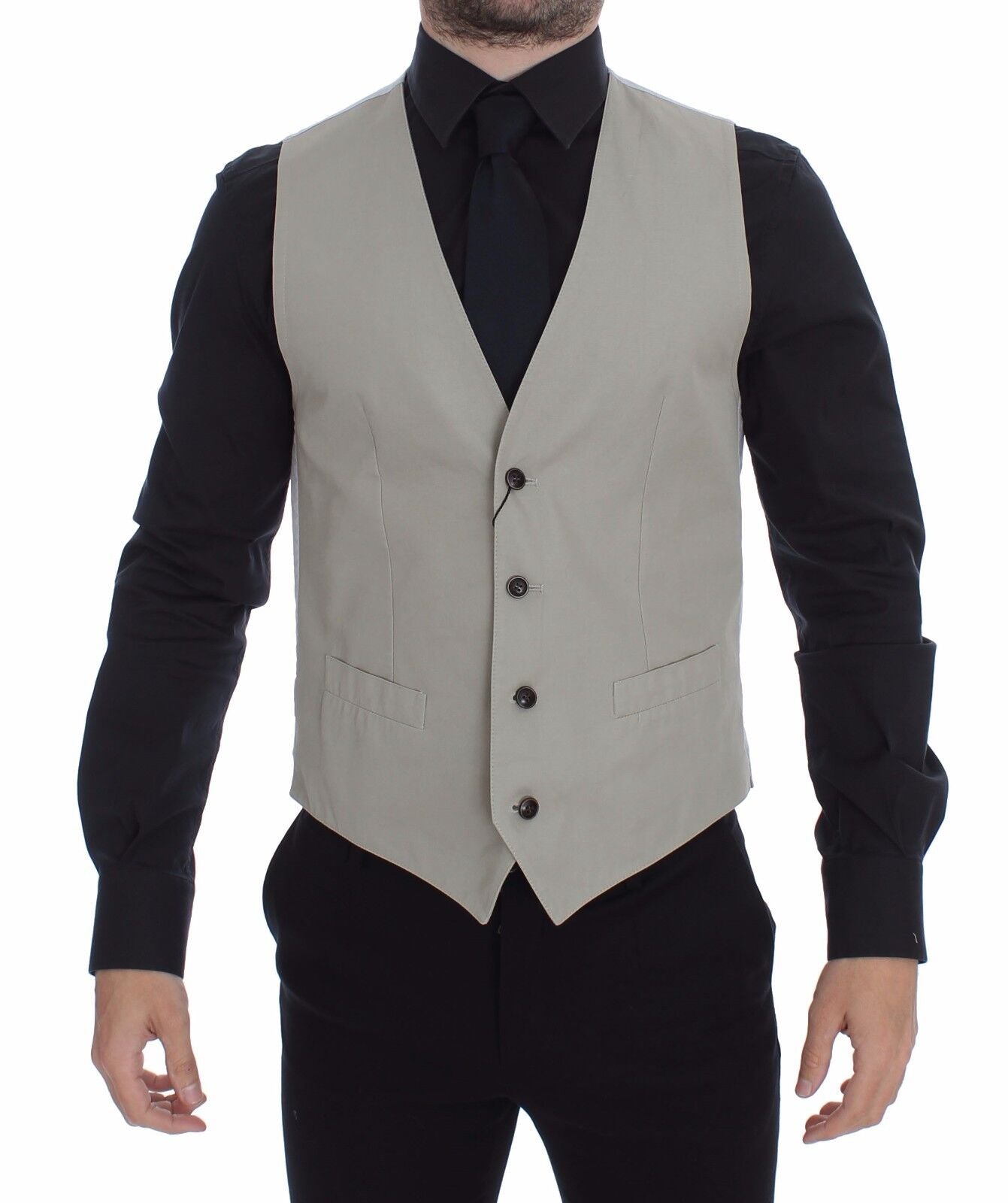 Dolce & Gabbana Beige Silk Blend Dress Formal Vest Gilet Dolce & Gabbana
