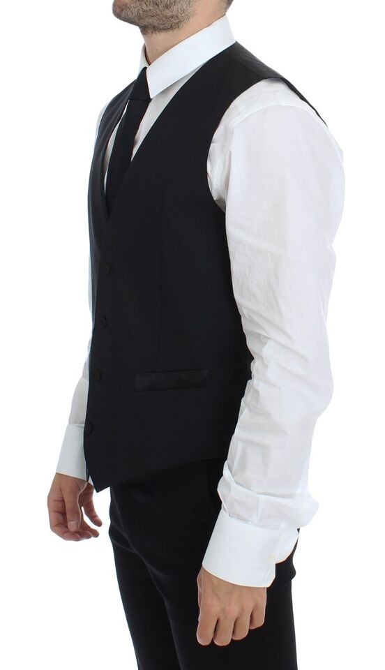Dolce & Gabbana Black Wool Silk Stretch Dress Vest Blazer Dolce & Gabbana