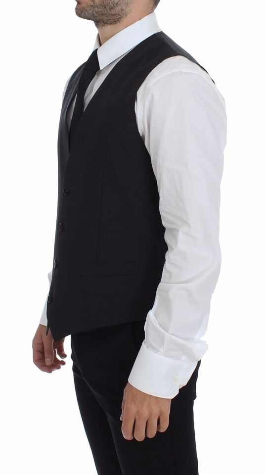 Dolce & Gabbana Gray Slim Fit Button Front Dress Formal Vest Dolce & Gabbana