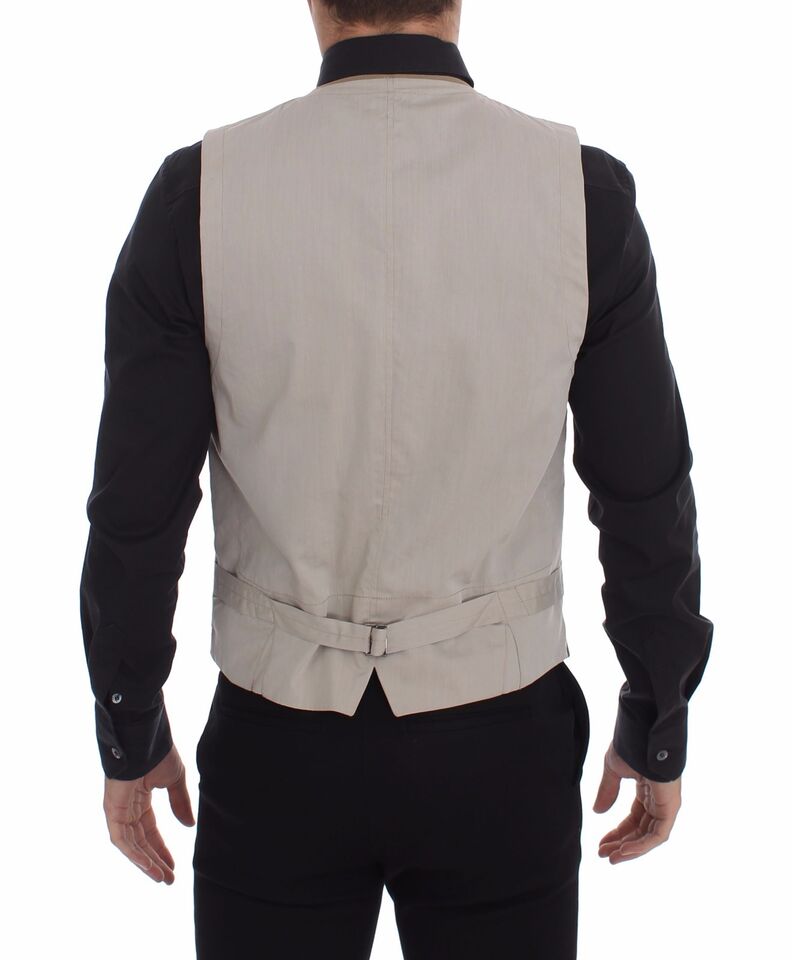 Dolce & Gabbana Beige Cotton Slim Fit Button Front Dress Vest Dolce & Gabbana