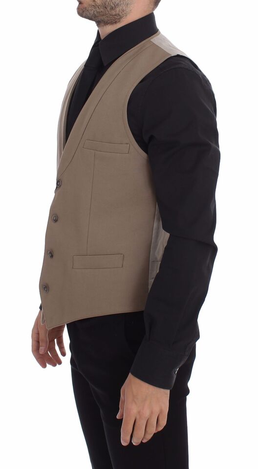 Dolce & Gabbana Beige Cotton Slim Fit Button Front Dress Vest Dolce & Gabbana