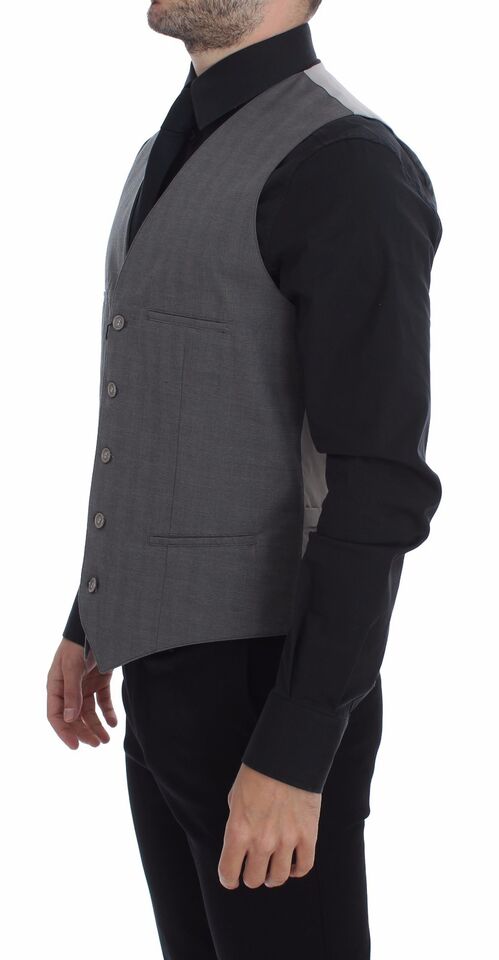 Dolce & Gabbana Gray Cotton Slim Fit Button Front Dress Vest Dolce & Gabbana
