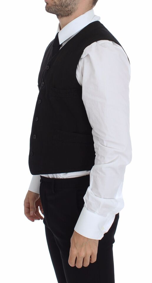 Dolce & Gabbana Black Flax Cotton Dress Vest Blazer Dolce & Gabbana