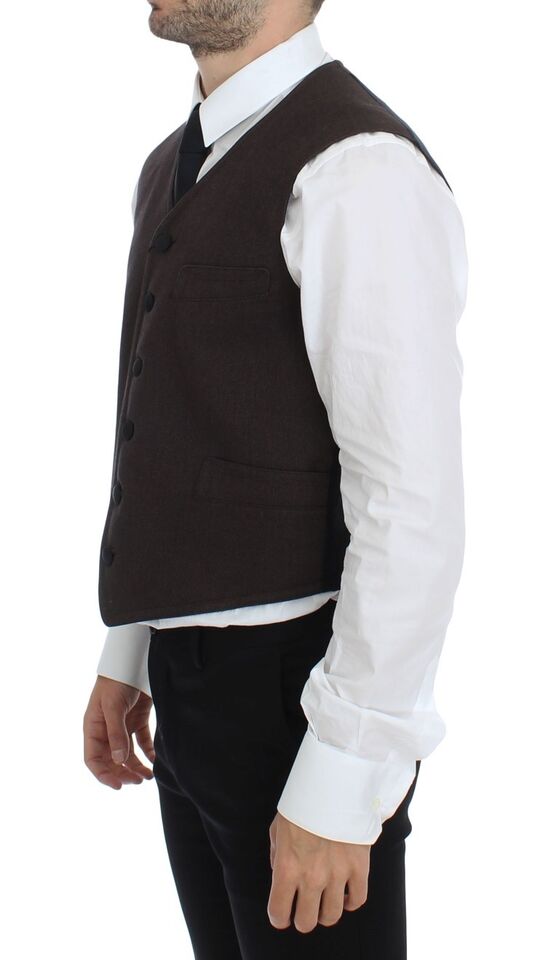 Dolce & Gabbana Brown Cotton Blend Dress Vest Gilet Dolce & Gabbana