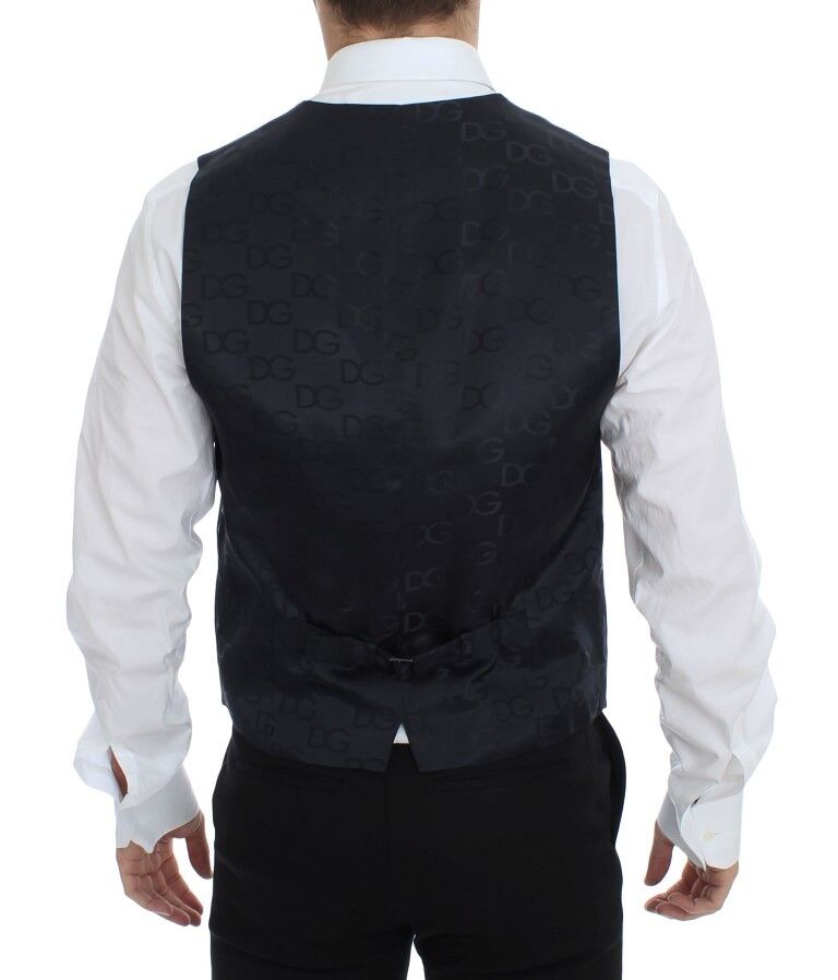 Dolce & Gabbana Gray Striped Wool Silk Dress Vest Gilet Dolce & Gabbana