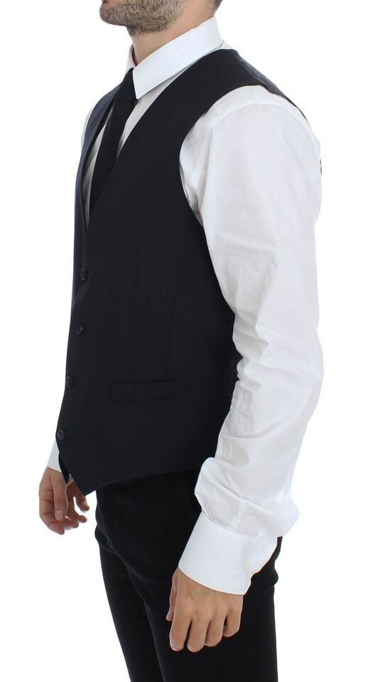 Dolce & Gabbana Gray Striped Wool Silk Dress Vest Gilet Dolce & Gabbana