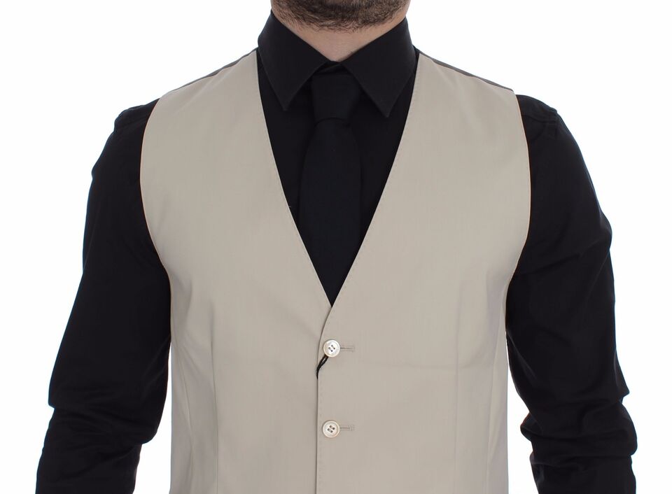 Dolce & Gabbana Beige Cotton Stretch Dress Vest Blazer Dolce & Gabbana