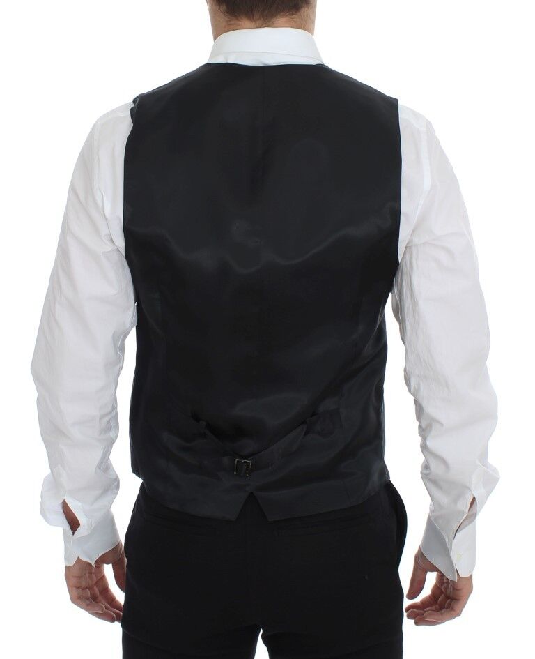 Dolce & Gabbana Gray Striped Wool Single Breasted Vest Dolce & Gabbana