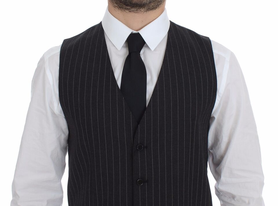 Dolce & Gabbana Gray Striped Wool Logo Vest Gilet Weste Dolce & Gabbana