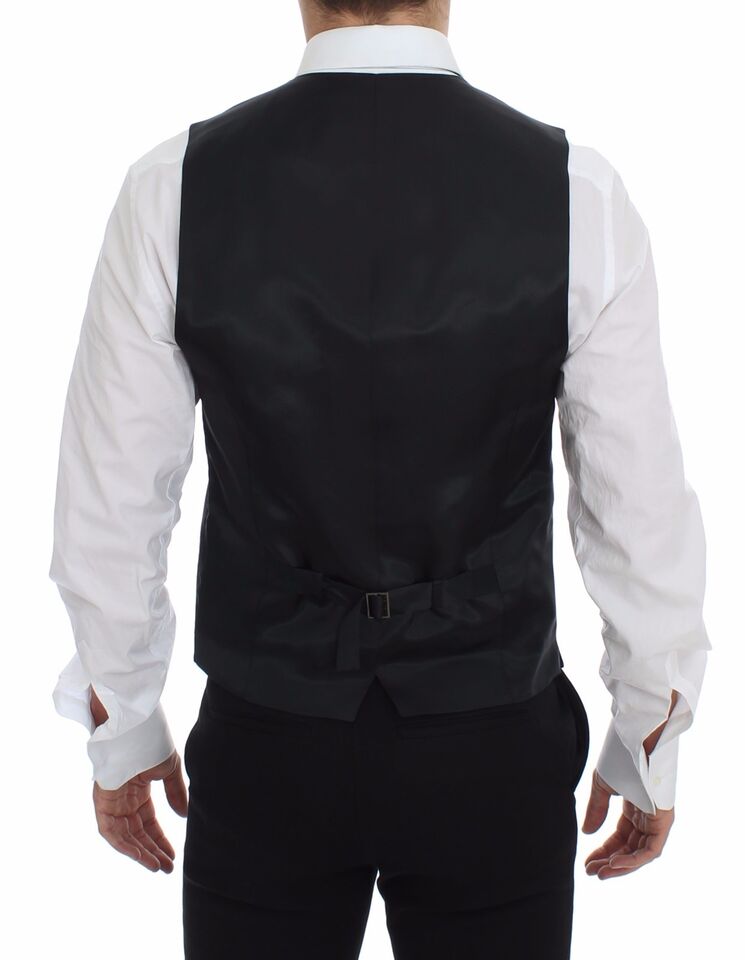 Dolce & Gabbana Gray Striped Wool Logo Vest Gilet Weste Dolce & Gabbana