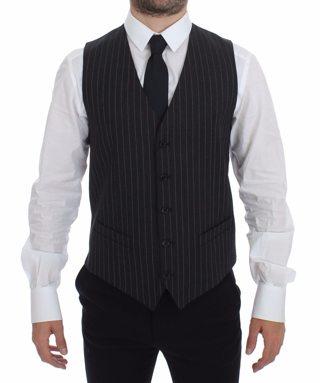 Dolce & Gabbana Gray Striped Wool Logo Vest Gilet Weste Dolce & Gabbana