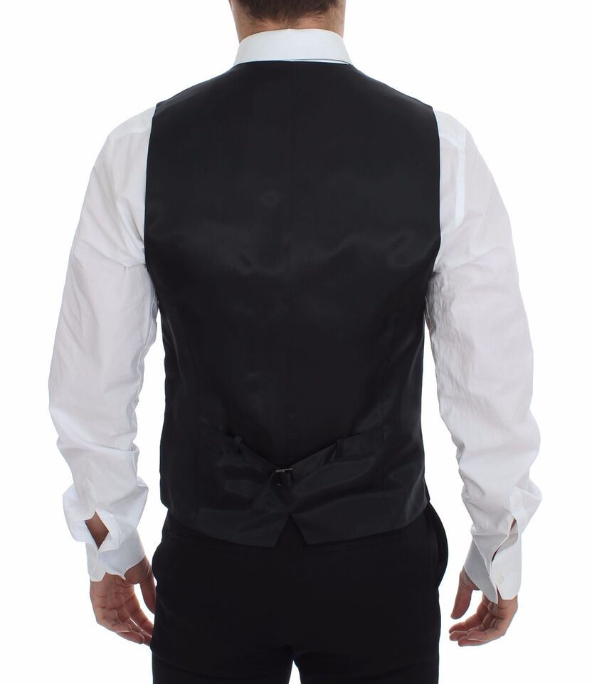 Dolce & Gabbana Gray Striped Wool Logo Vest Gilet Weste Dolce & Gabbana