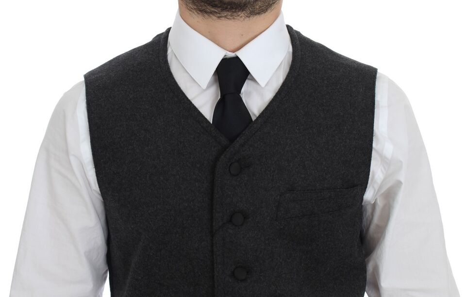 Dolce & Gabbana Gray Wool Blend Logo Vest Gilet Weste Dolce & Gabbana
