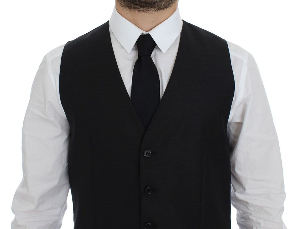 Dolce & Gabbana Gray Wool Silk Dress Vest Gilet Weste Dolce & Gabbana