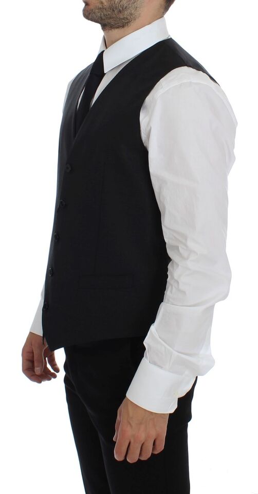 Dolce & Gabbana Gray Wool Silk Dress Vest Gilet Weste Dolce & Gabbana
