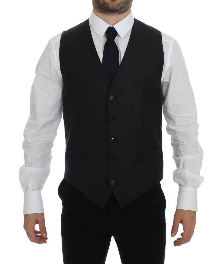 Dolce & Gabbana Gray Wool Silk Dress Vest Gilet Weste Dolce & Gabbana