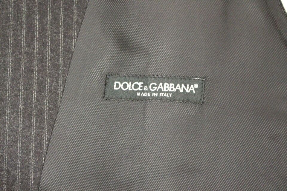 Dolce & Gabbana Gray Striped Wool Single Breasted Vest Dolce & Gabbana