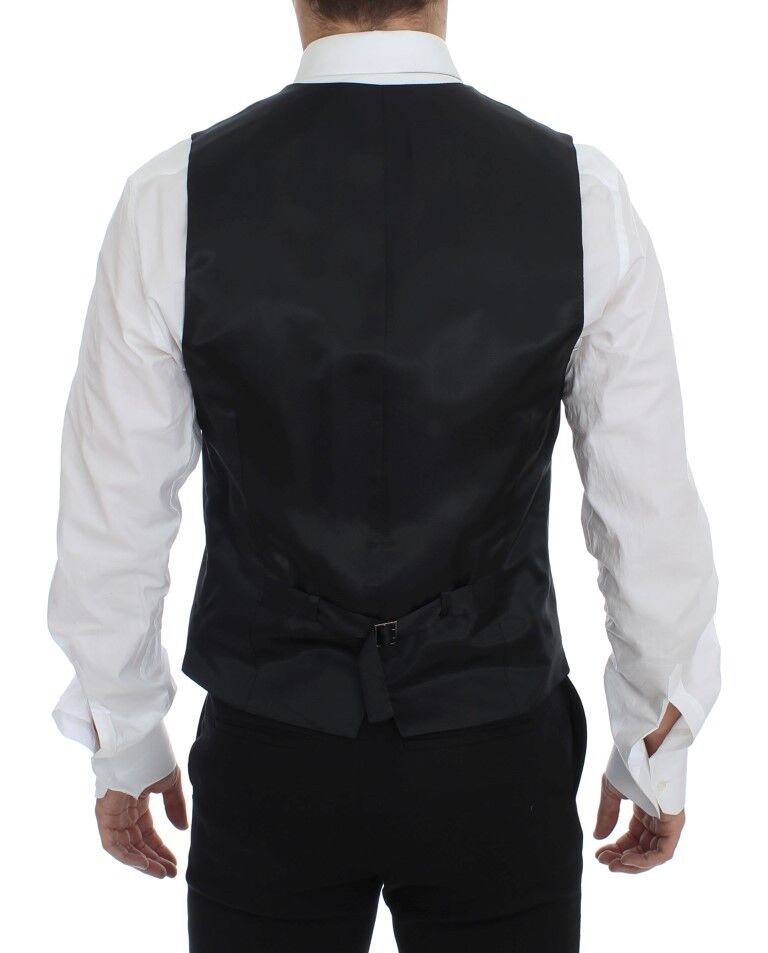 Dolce & Gabbana Gray Striped Wool Single Breasted Vest Dolce & Gabbana