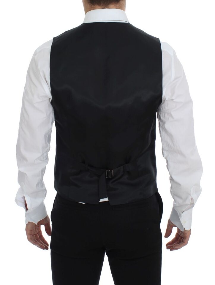 Dolce & Gabbana Black Striped Wool Single Breasted Vest Dolce & Gabbana