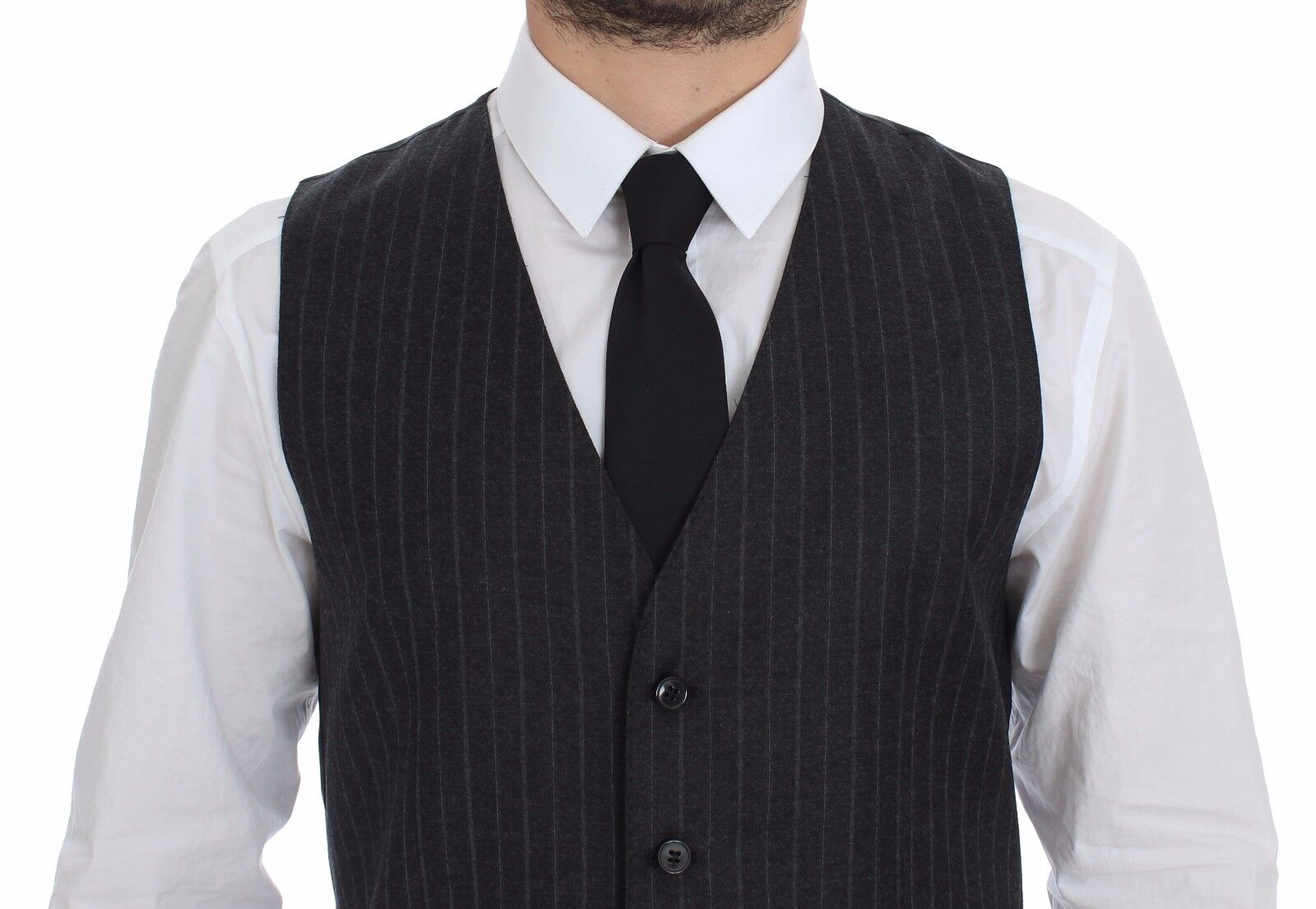 Dolce & Gabbana Gray Striped Wool Logo Vest Gilet Weste Dolce & Gabbana