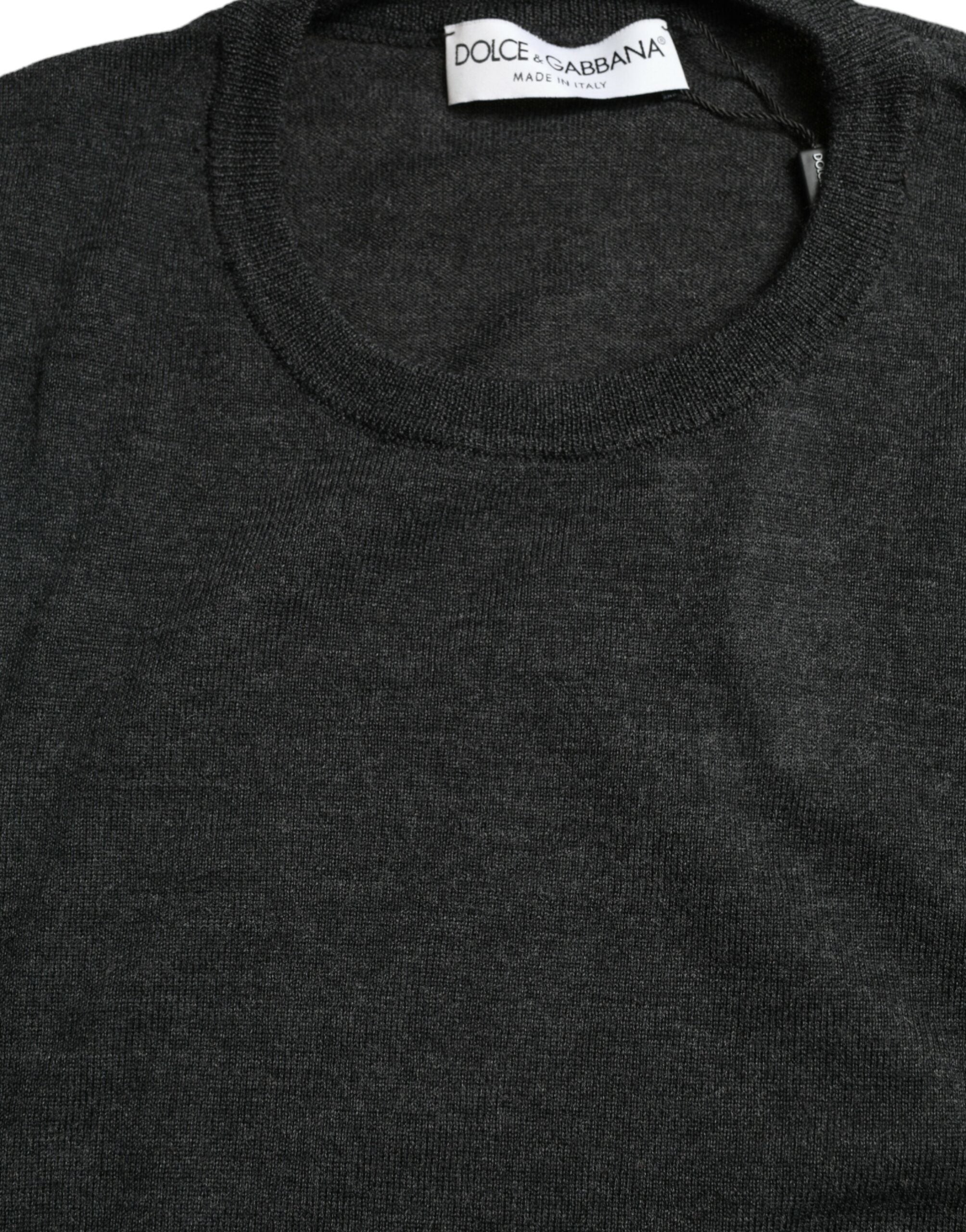 Dolce & Gabbana Gray Wool Round Neck Pullover Sweater Dolce & Gabbana