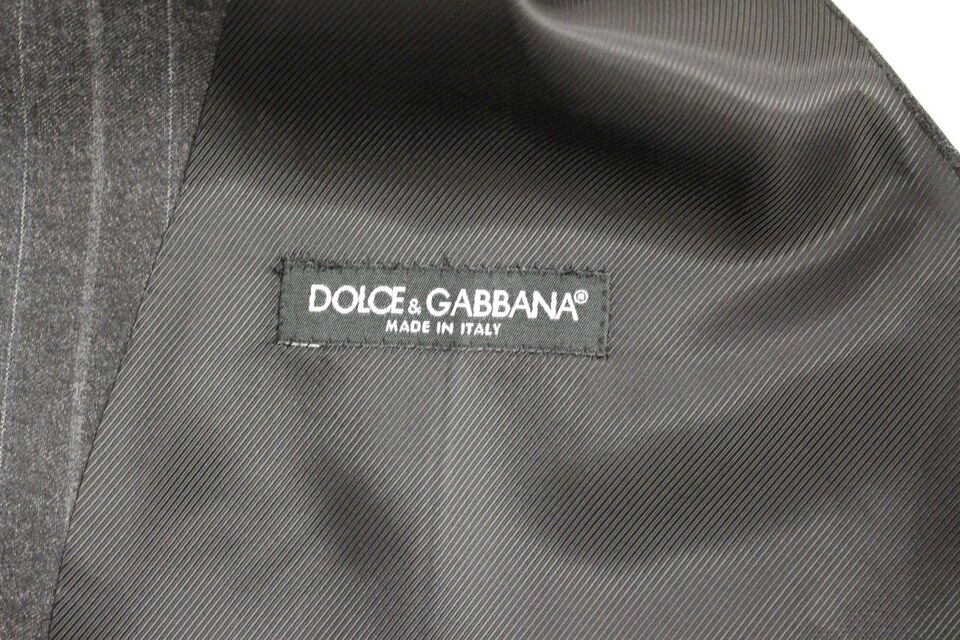 Dolce & Gabbana Gray Striped Wool Logo Vest Gilet Weste Dolce & Gabbana